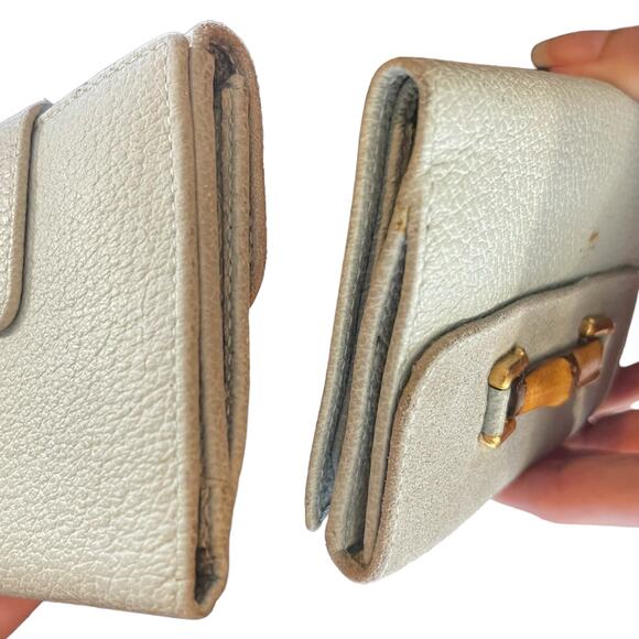 Gucci Baby Blue Leather Bamboo Bi Fold Folding Wallet - Picture 3 of 8